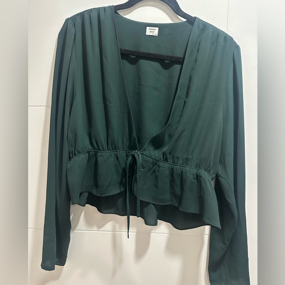 Aritzia Tops - Sunday Best - Green Longsleeve Plunging Neck Blouse